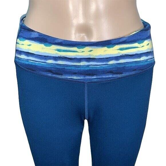 Gaiam Womens Leggings Yoga Pilates Athletic Workout Teal Yellow Medium - Picture 4 of 11